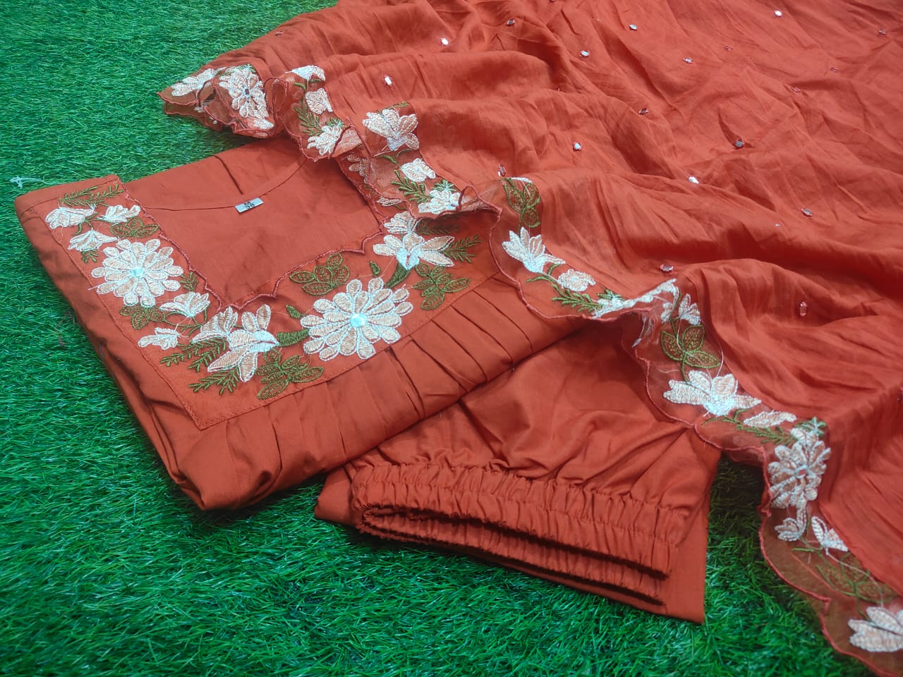 Red Elegance Embroidered Cotton Suit Set
