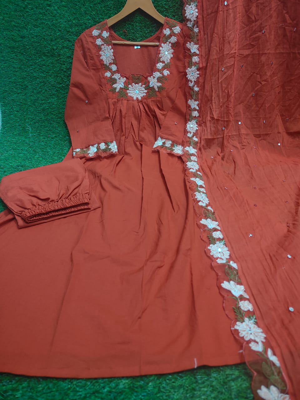 Red Elegance Embroidered Cotton Suit Set