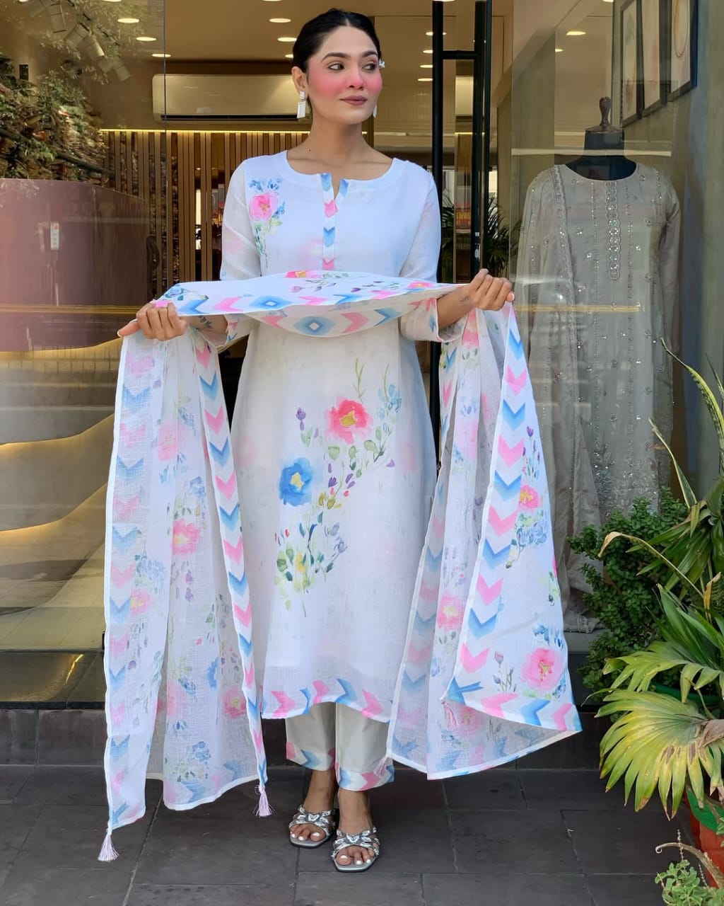 Trending Naaz White Linen Suit Set