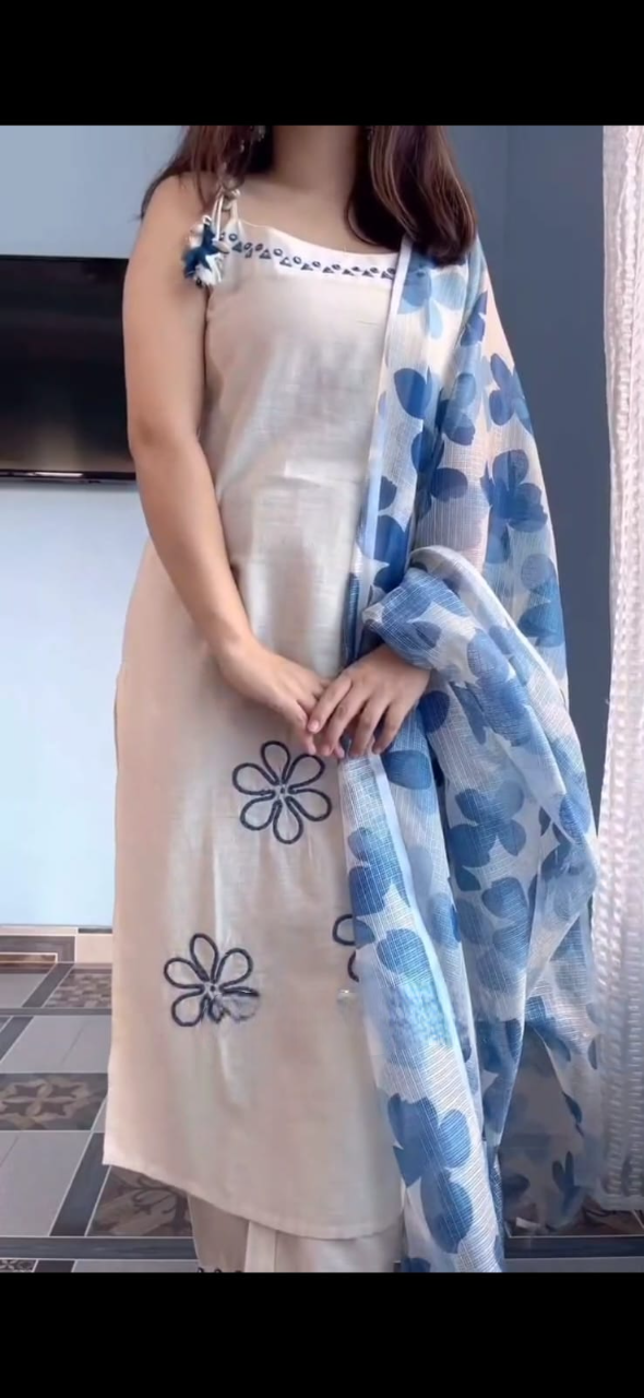 Nooraniya Cotton Flex Blue Embroidery Kurti Set
