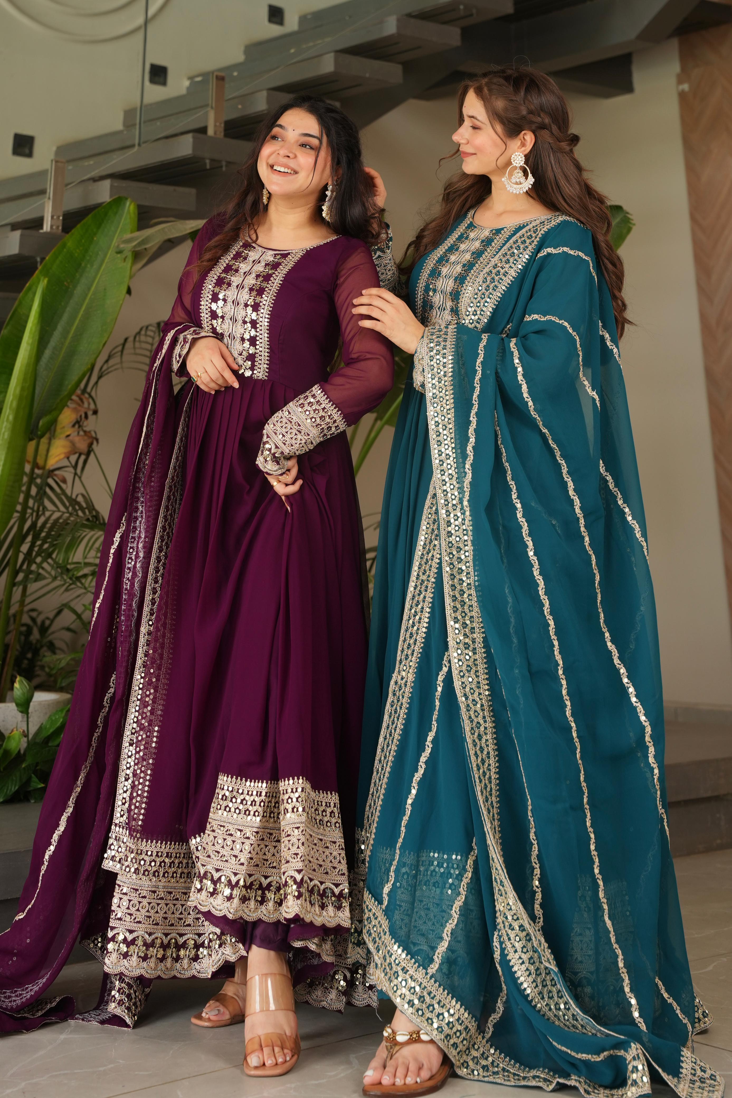 Noorani Siqunce Embroidered Fox Georgette Gown Set