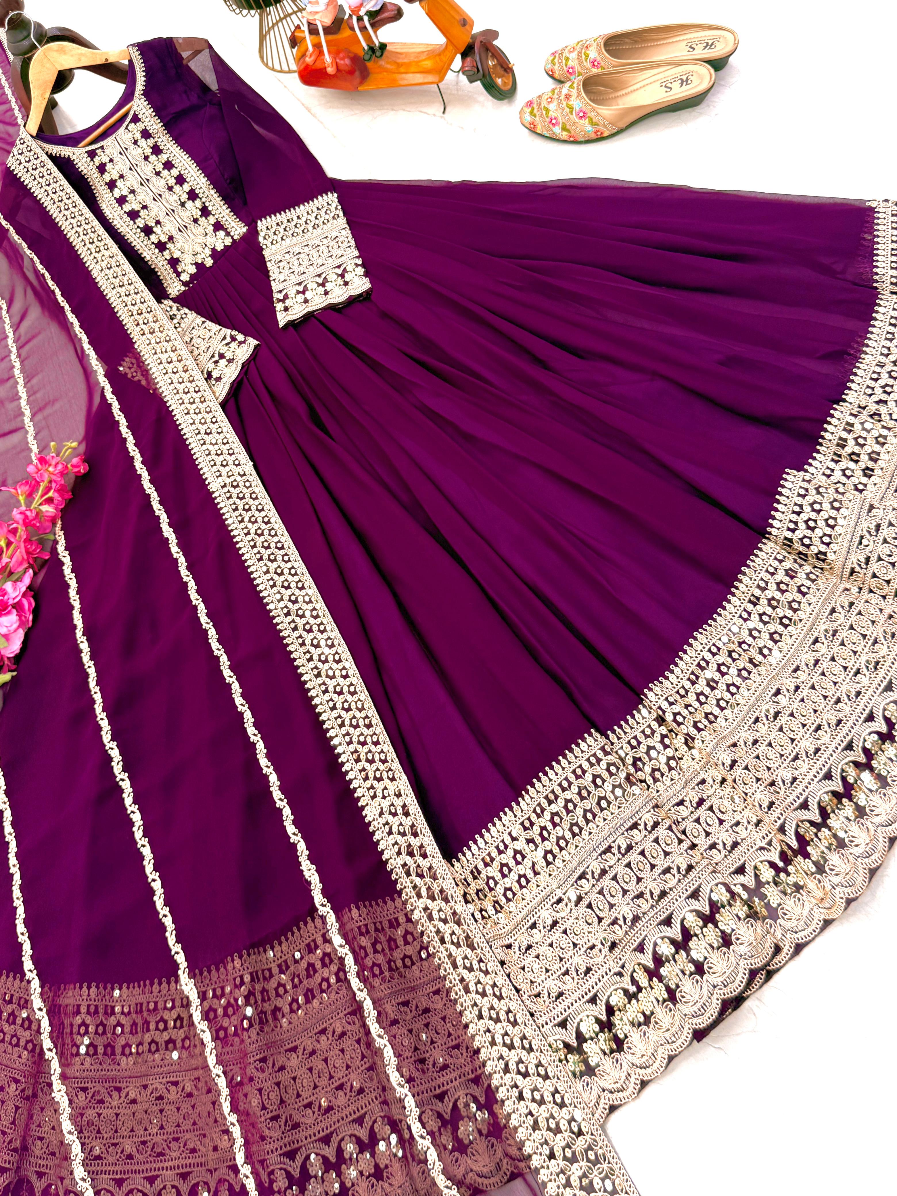 Noorani Siqunce Embroidered Fox Georgette Gown Set