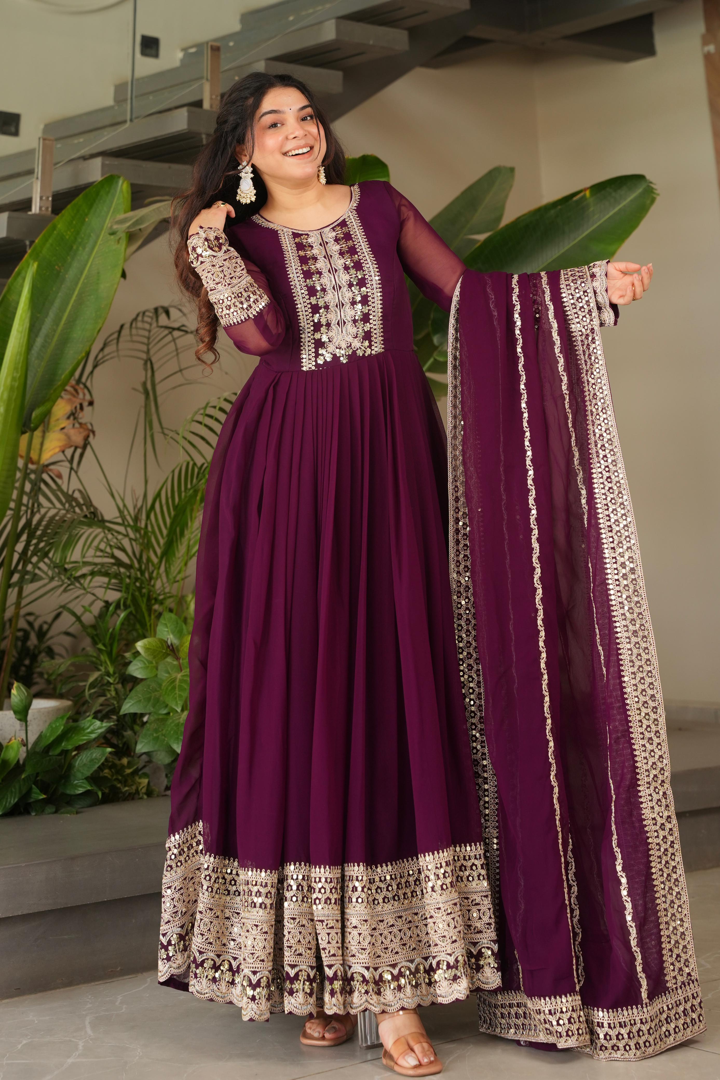 Noorani Siqunce Embroidered Fox Georgette Gown Set