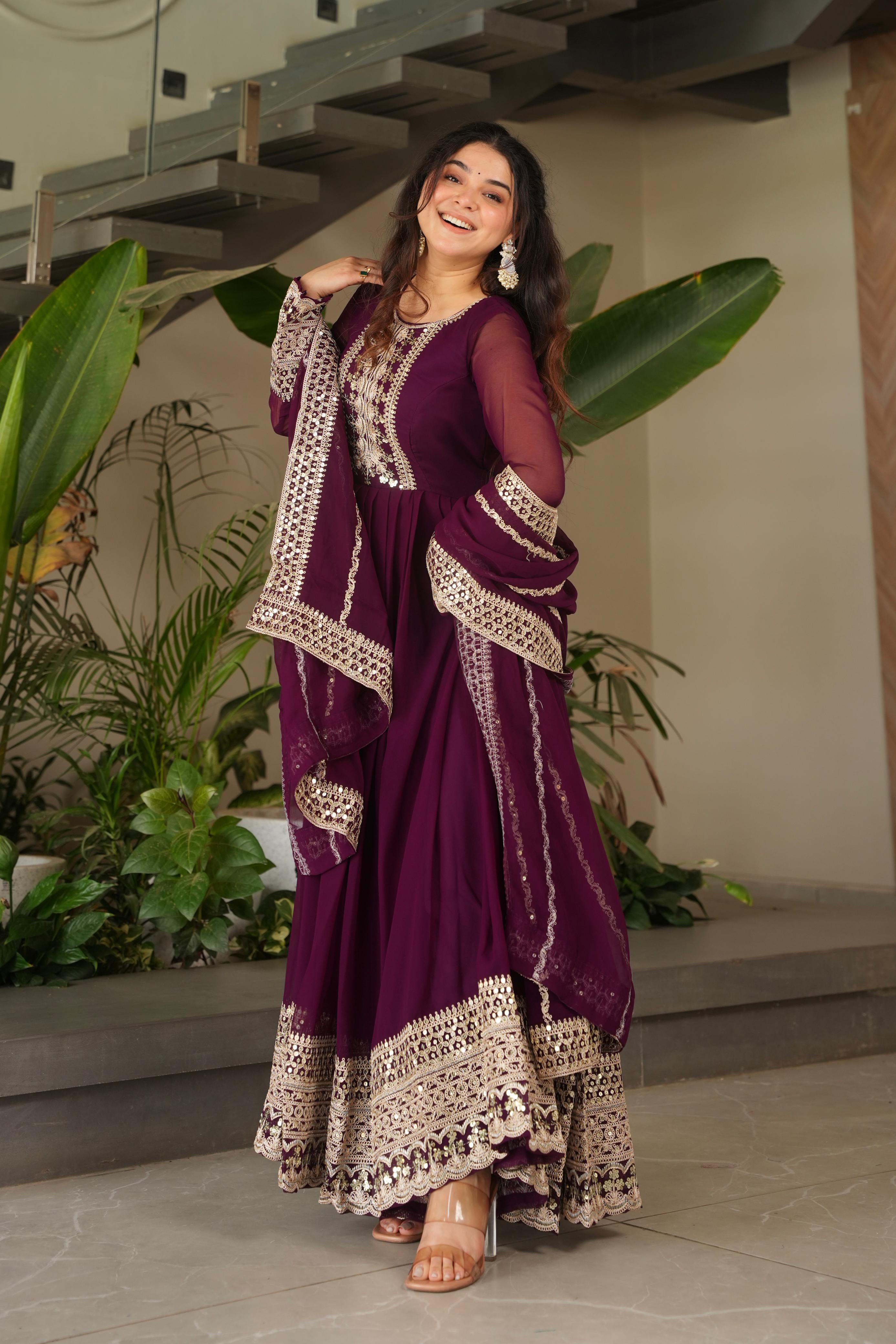 Noorani Siqunce Embroidered Fox Georgette Gown Set
