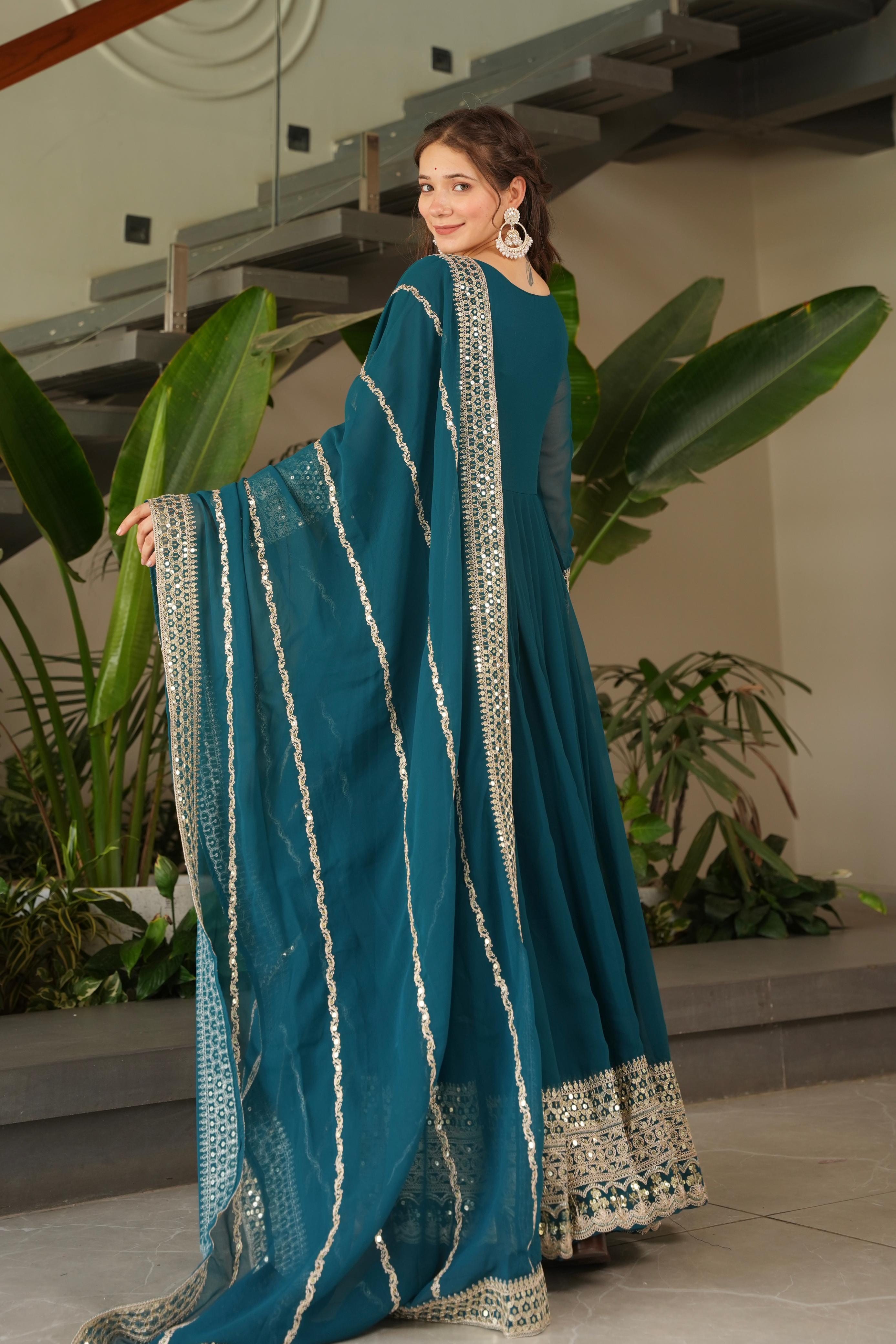 Noorani Siqunce Embroidered Fox Georgette Gown Set