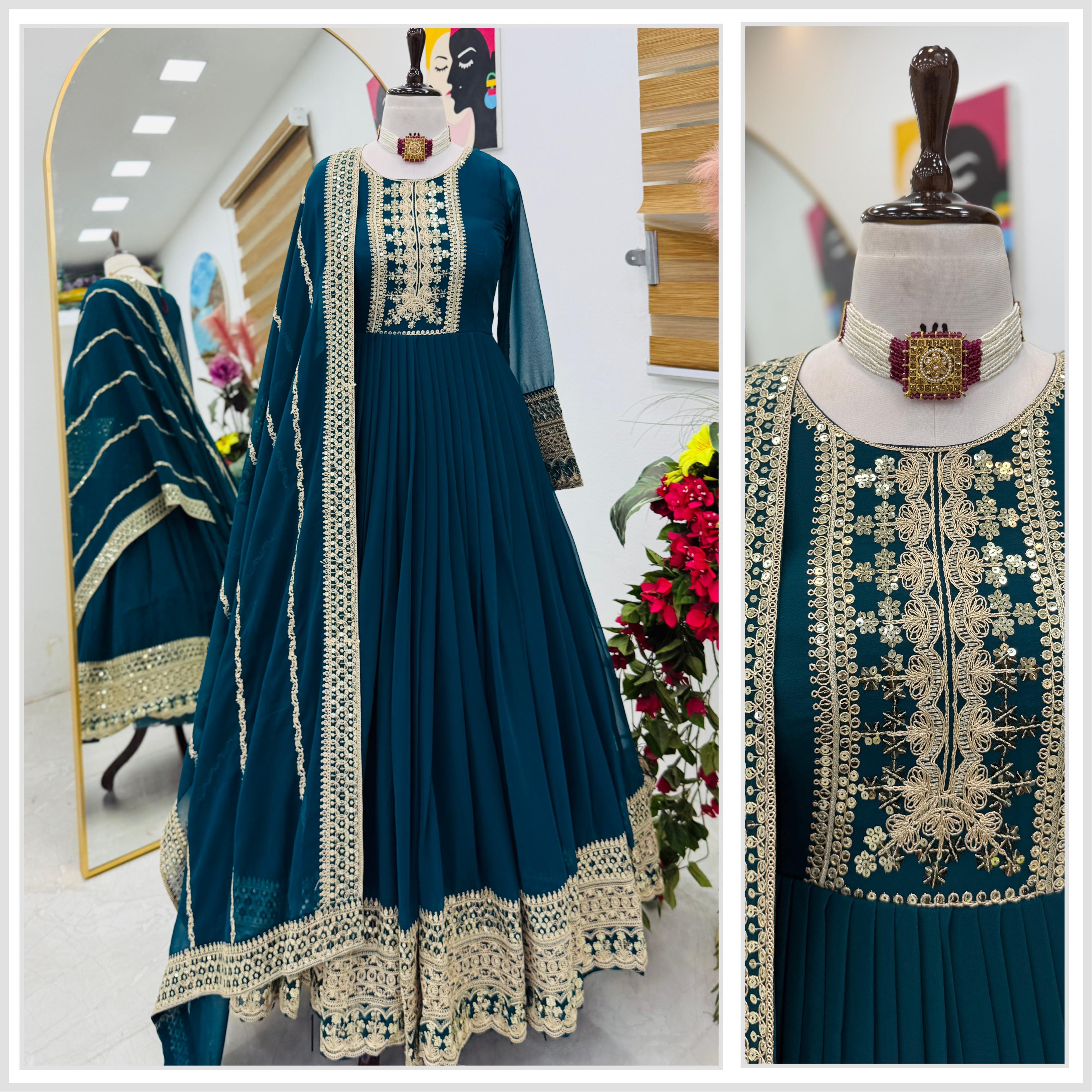 Noorani Siqunce Embroidered Fox Georgette Gown Set