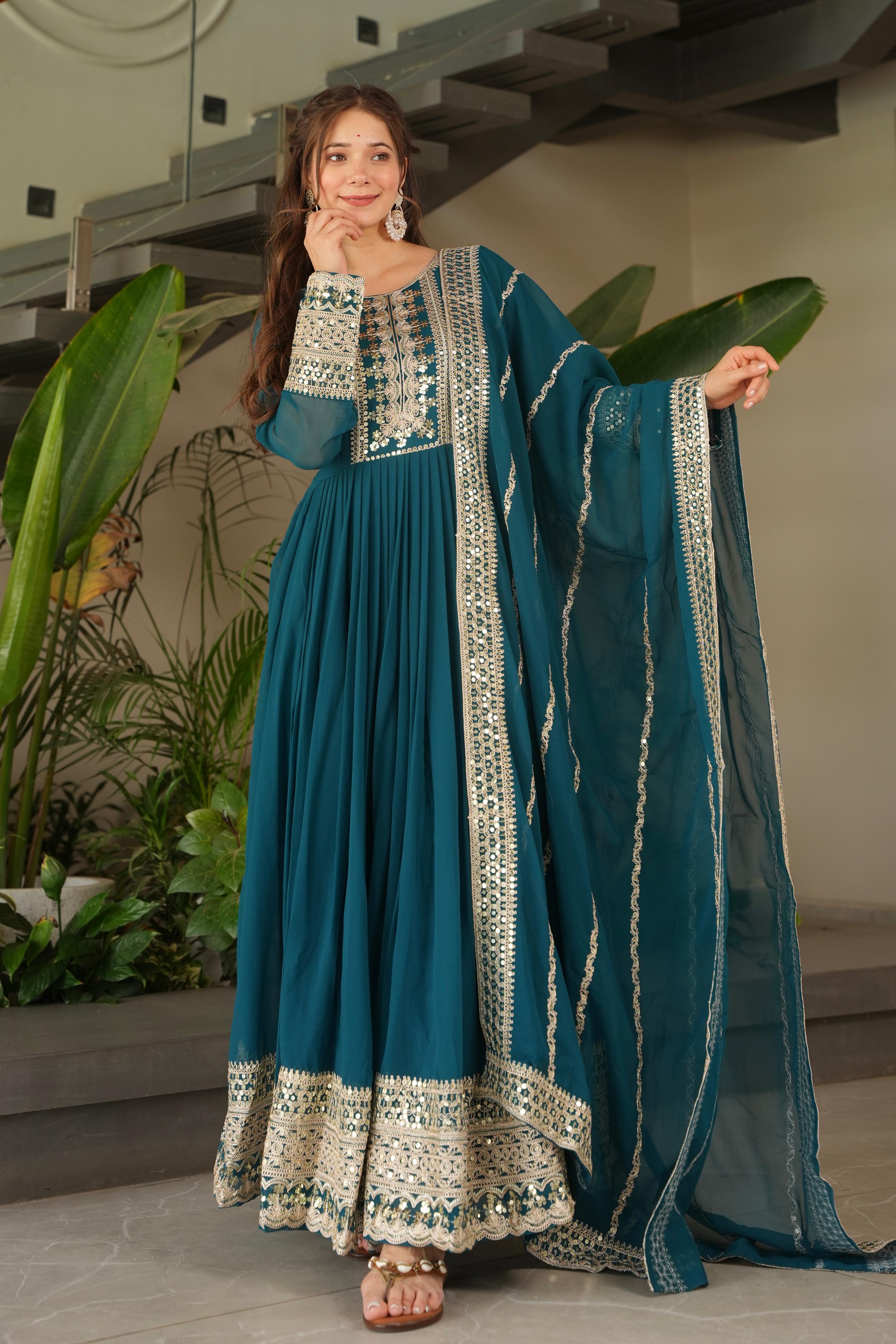 Noorani Siqunce Embroidered Fox Georgette Gown Set