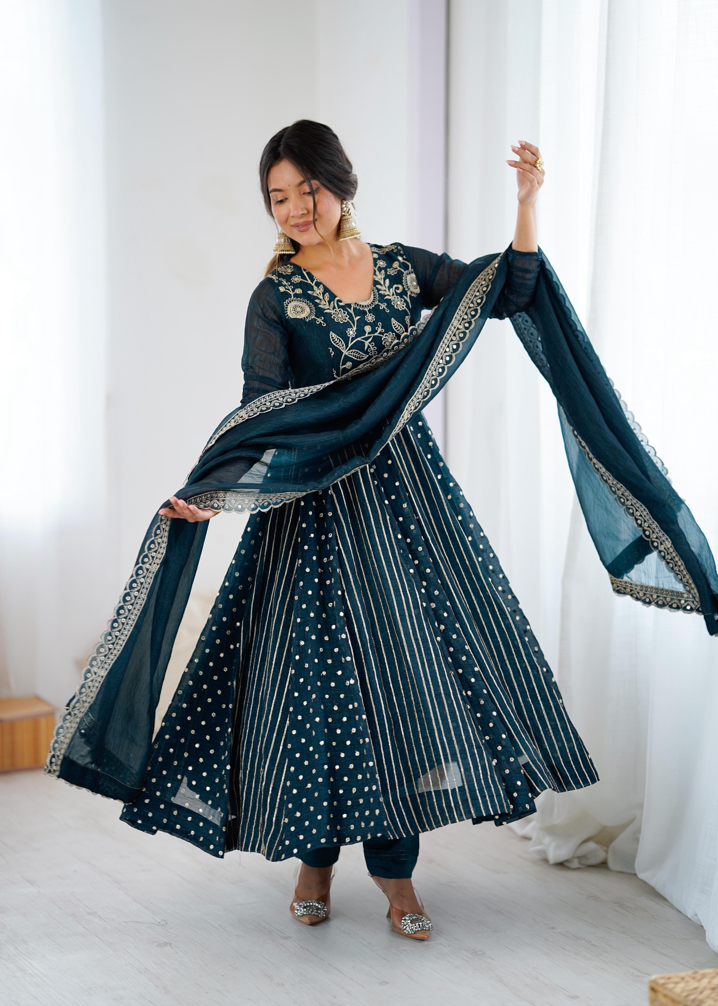 Noor-E-Morpanki Embroidery Anarkali Gown Set