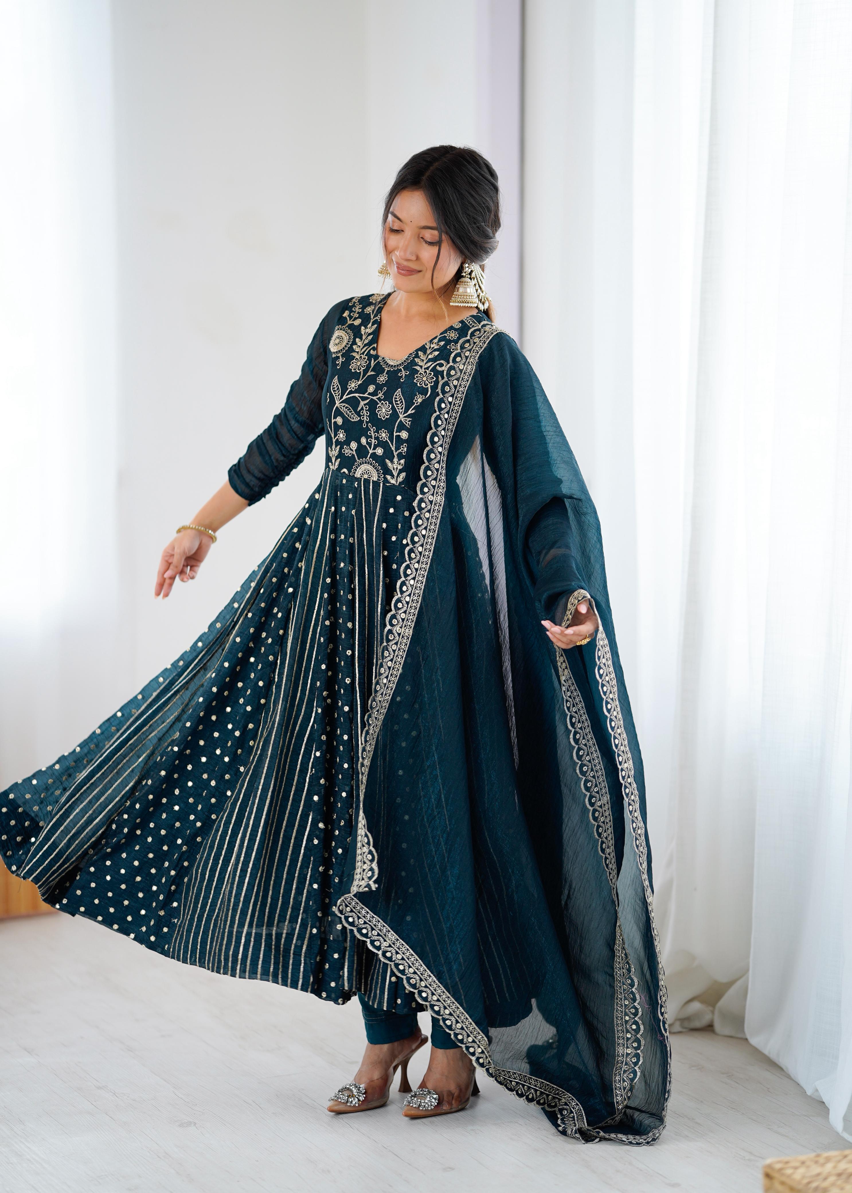 Noor-E-Morpanki Embroidery Anarkali Gown Set