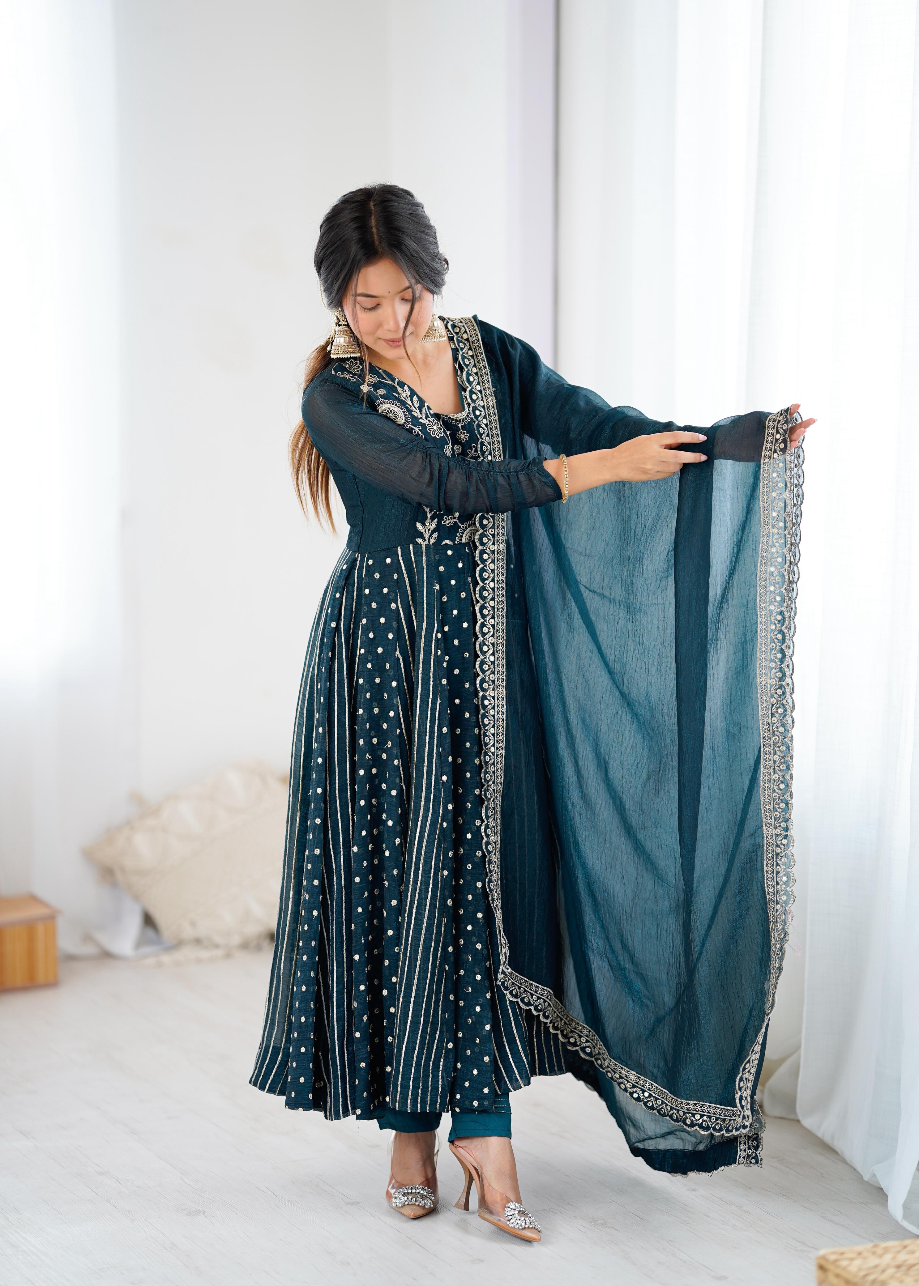 Noor-E-Morpanki Embroidery Anarkali Gown Set