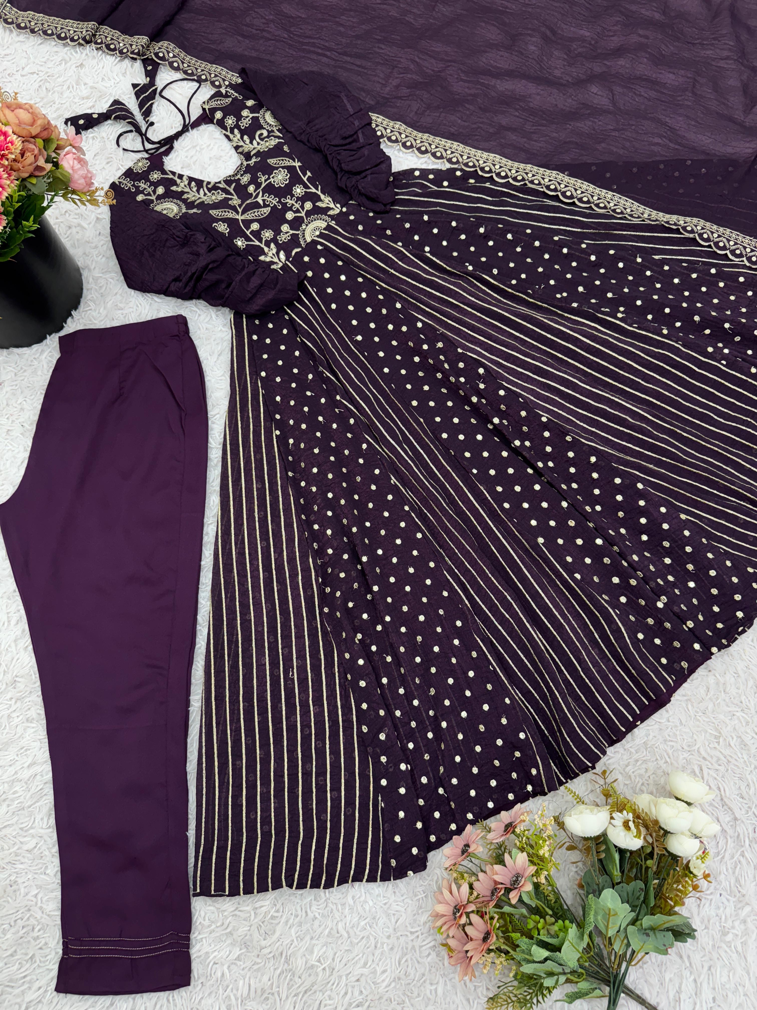 Noor-E-Purple Embroidery Anarkali Gown Set