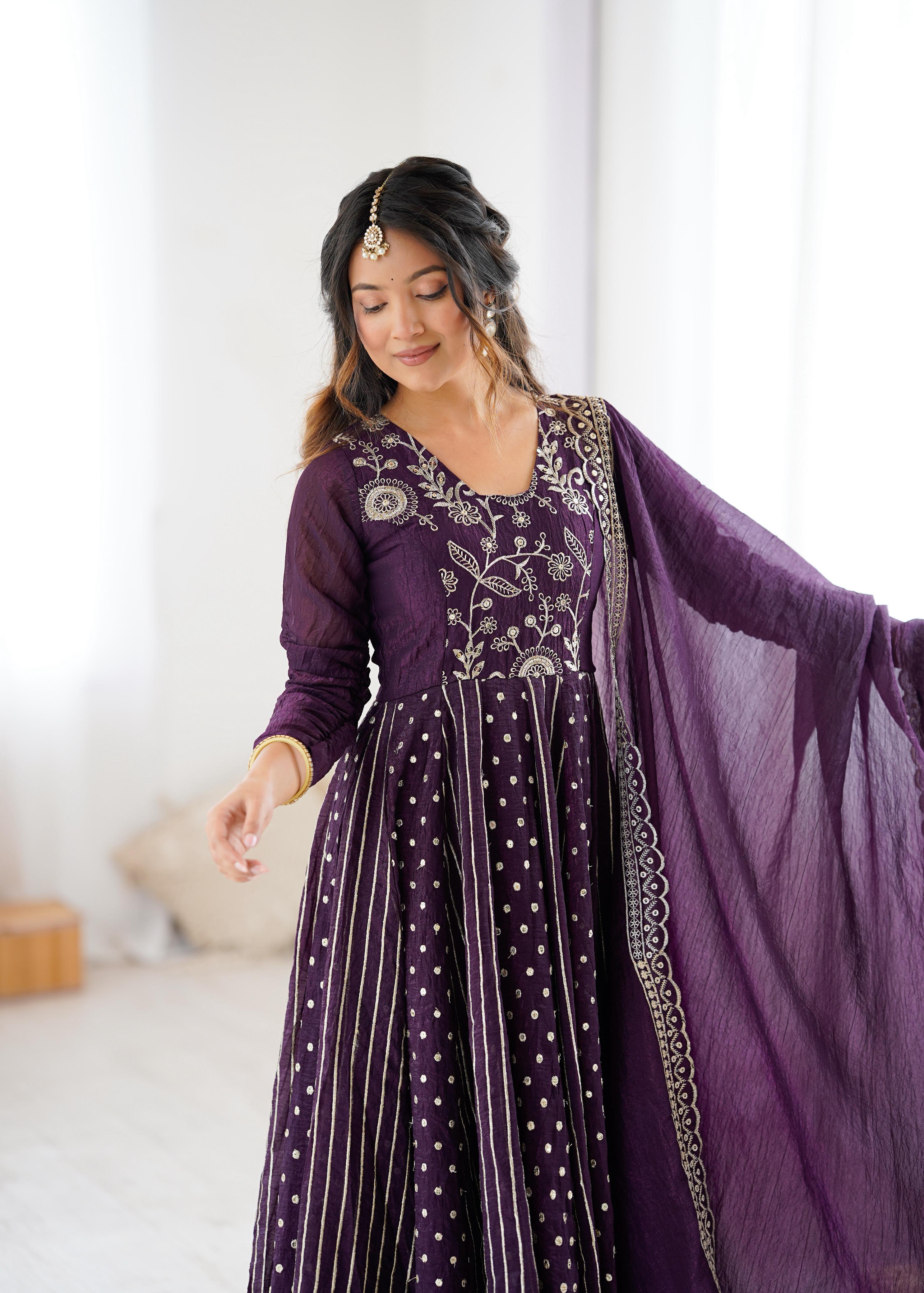 Noor-E-Purple Embroidery Anarkali Gown Set