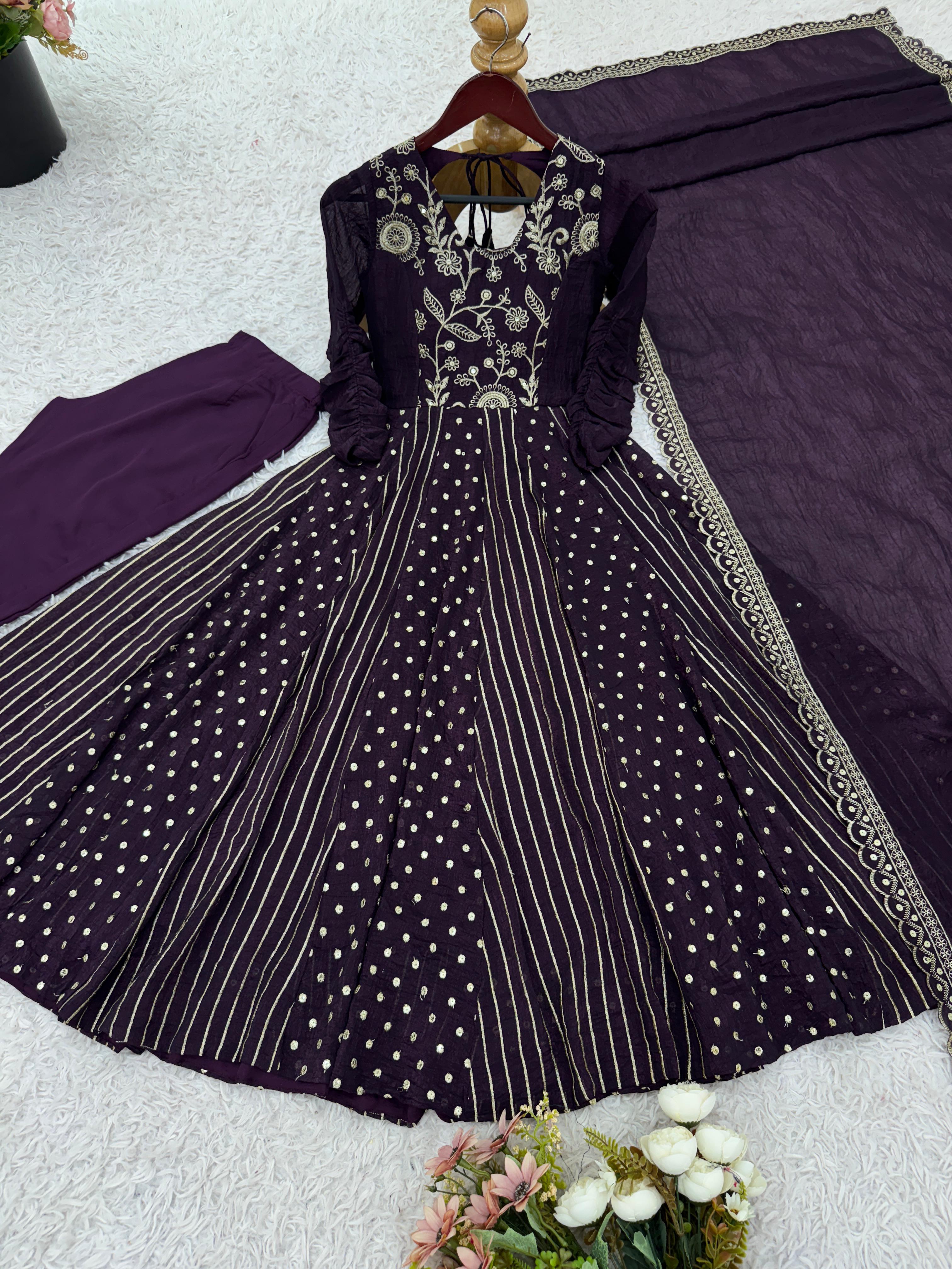 Noor-E-Purple Embroidery Anarkali Gown Set