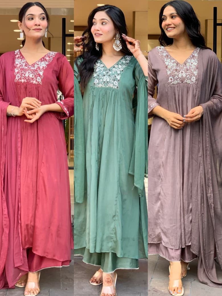 Noor-E-Gulab Embroidered Viscose Chinon Suit Set