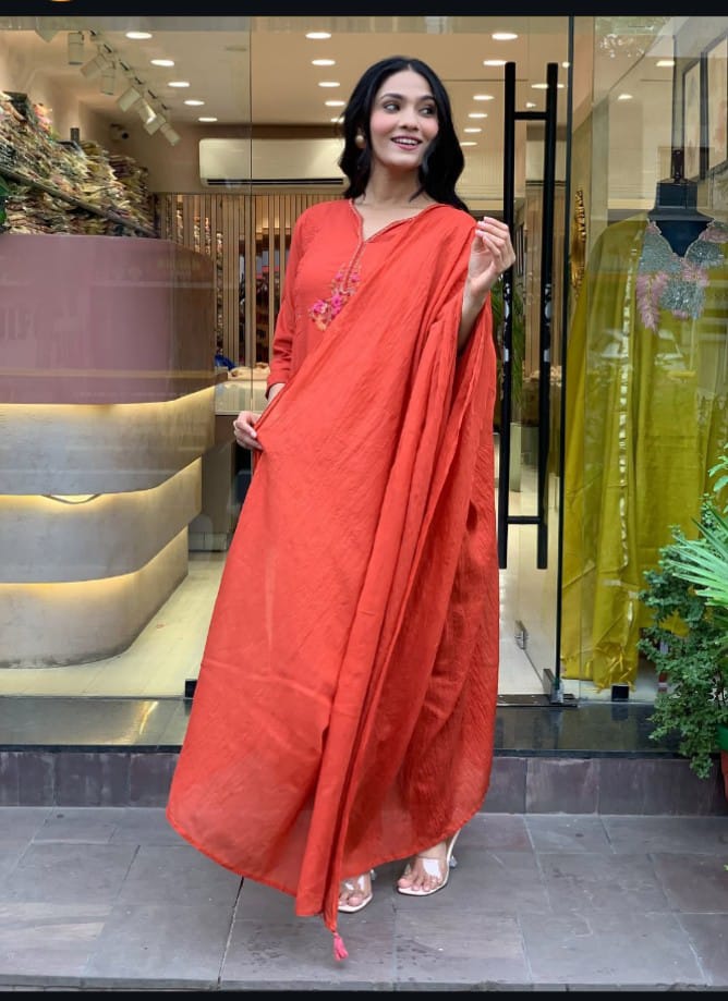 Rangtara Embroidered Cotton Kurta Pant Dupatta Set