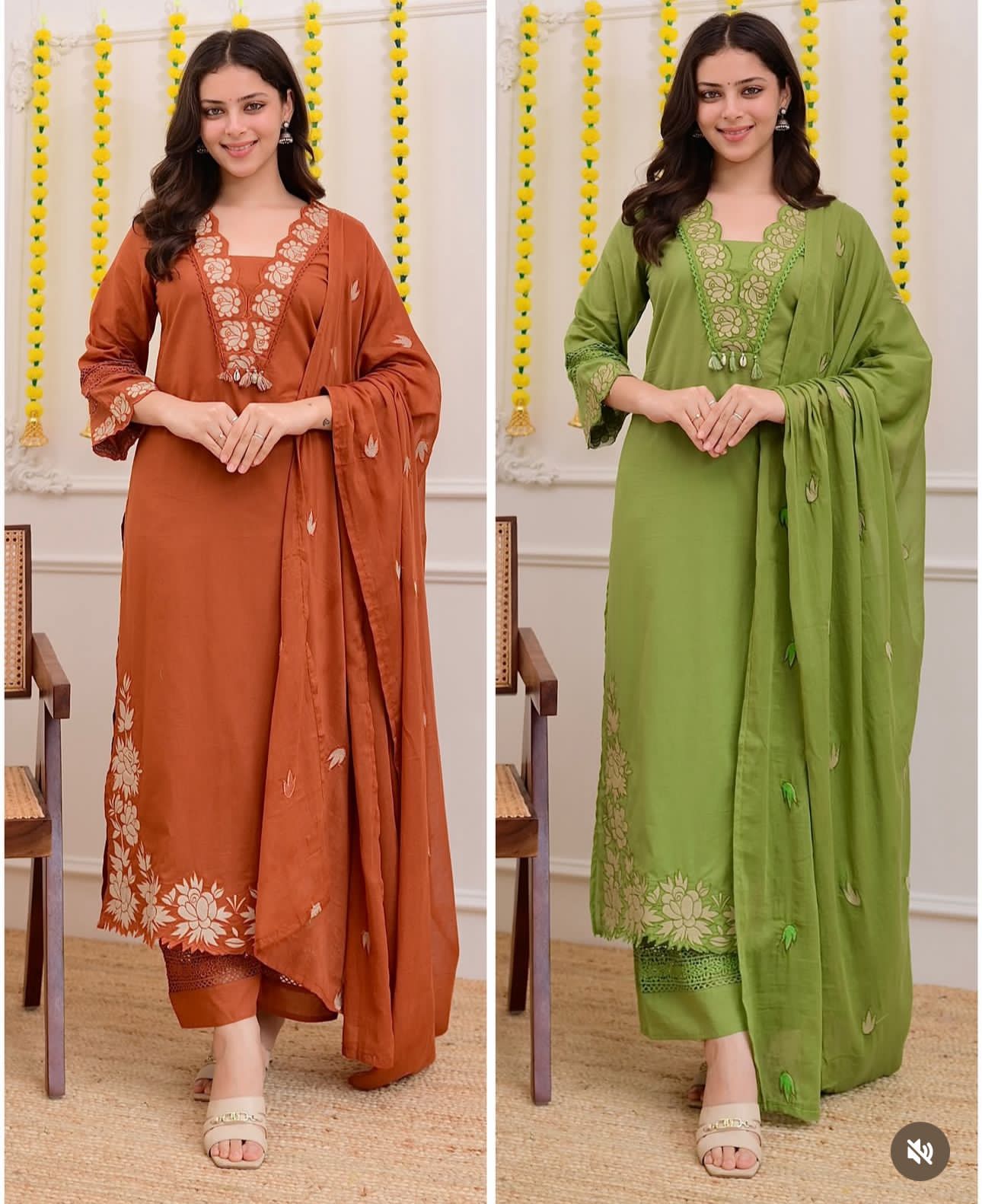 Rangreza Embroidered Cotton Straight Kurta Pant Dupatta Set