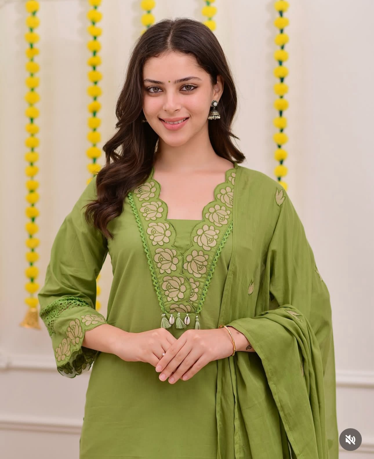 Rangreza Embroidered Cotton Straight Kurta Pant Dupatta Set