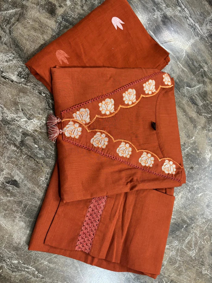 Rangreza Embroidered Cotton Straight Kurta Pant Dupatta Set