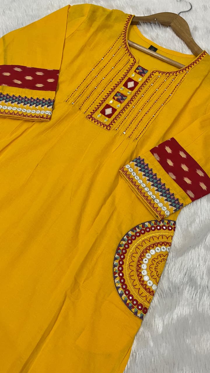 Gulnaar Yellow Pure Cotton Embroidered Suit Set