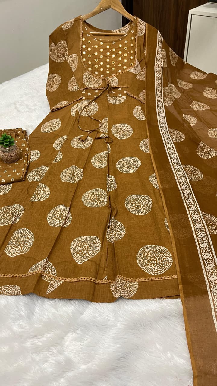 Noor-E-Brown Anarkali Shrug Kurti Set