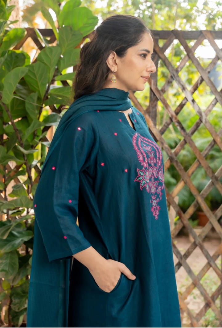 Morpanki Blossom Cotton Slub Kurta Set