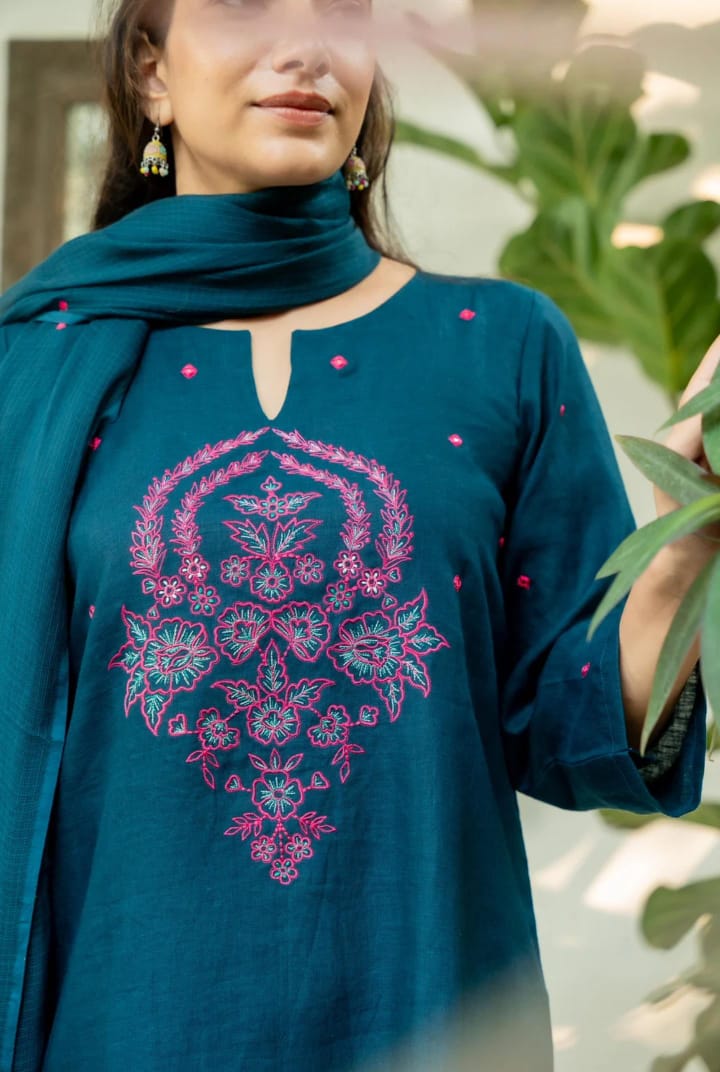 Morpanki Blossom Cotton Slub Kurta Set