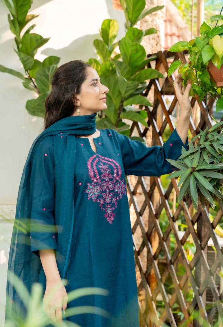 Morpanki Blossom Cotton Slub Kurta Set