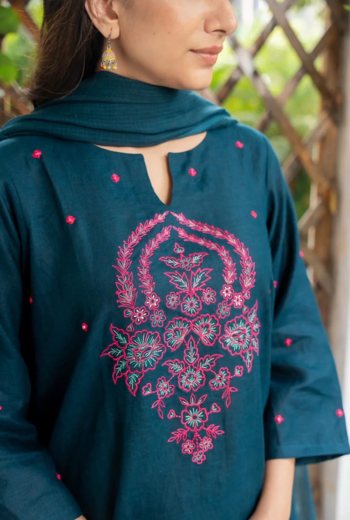 Morpanki Blossom Cotton Slub Kurta Set