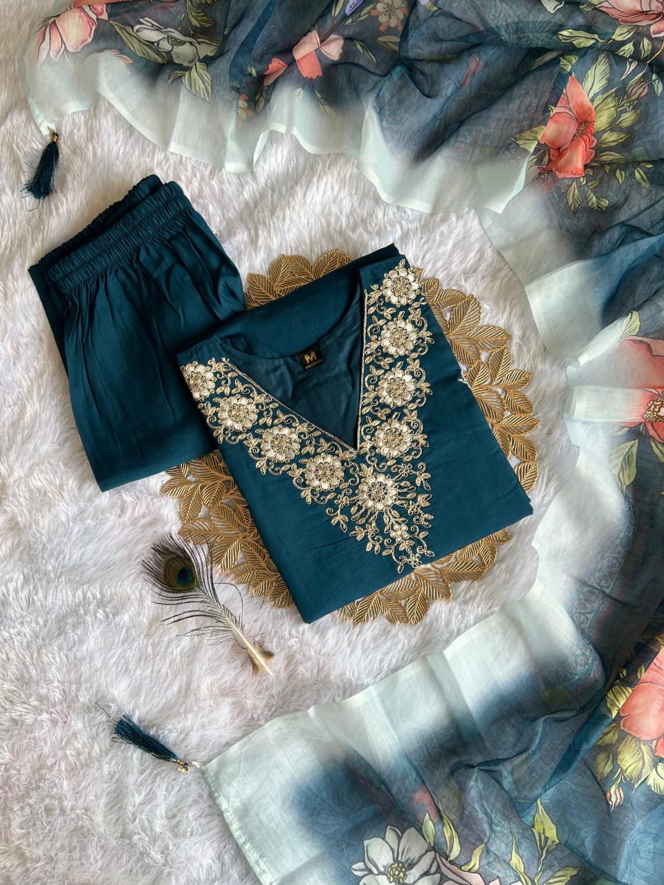 Roman Silk Designer Kurti Pant Dupatta Set