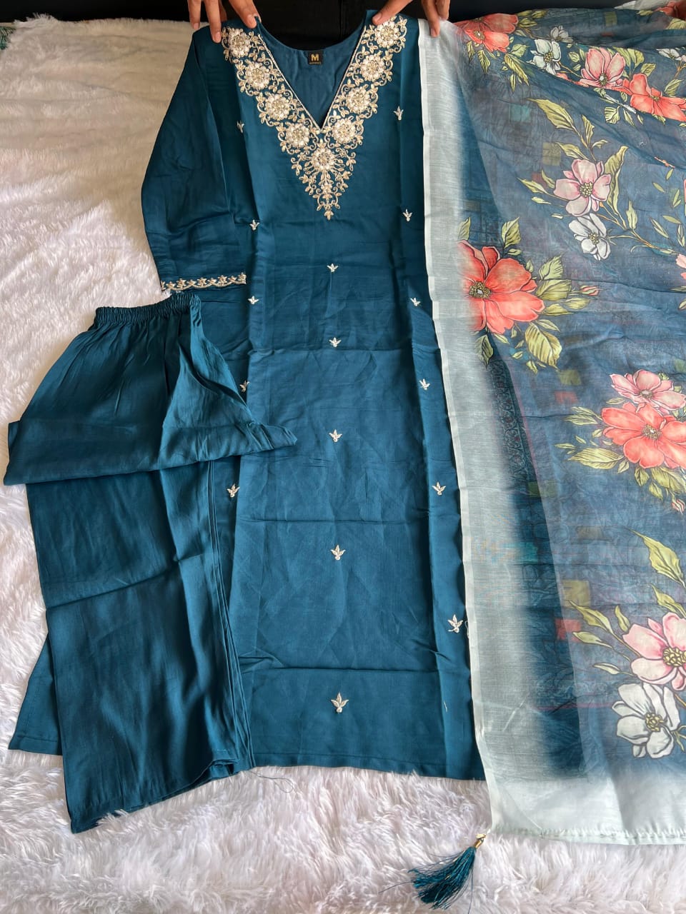 Roman Silk Designer Kurti Pant Dupatta Set
