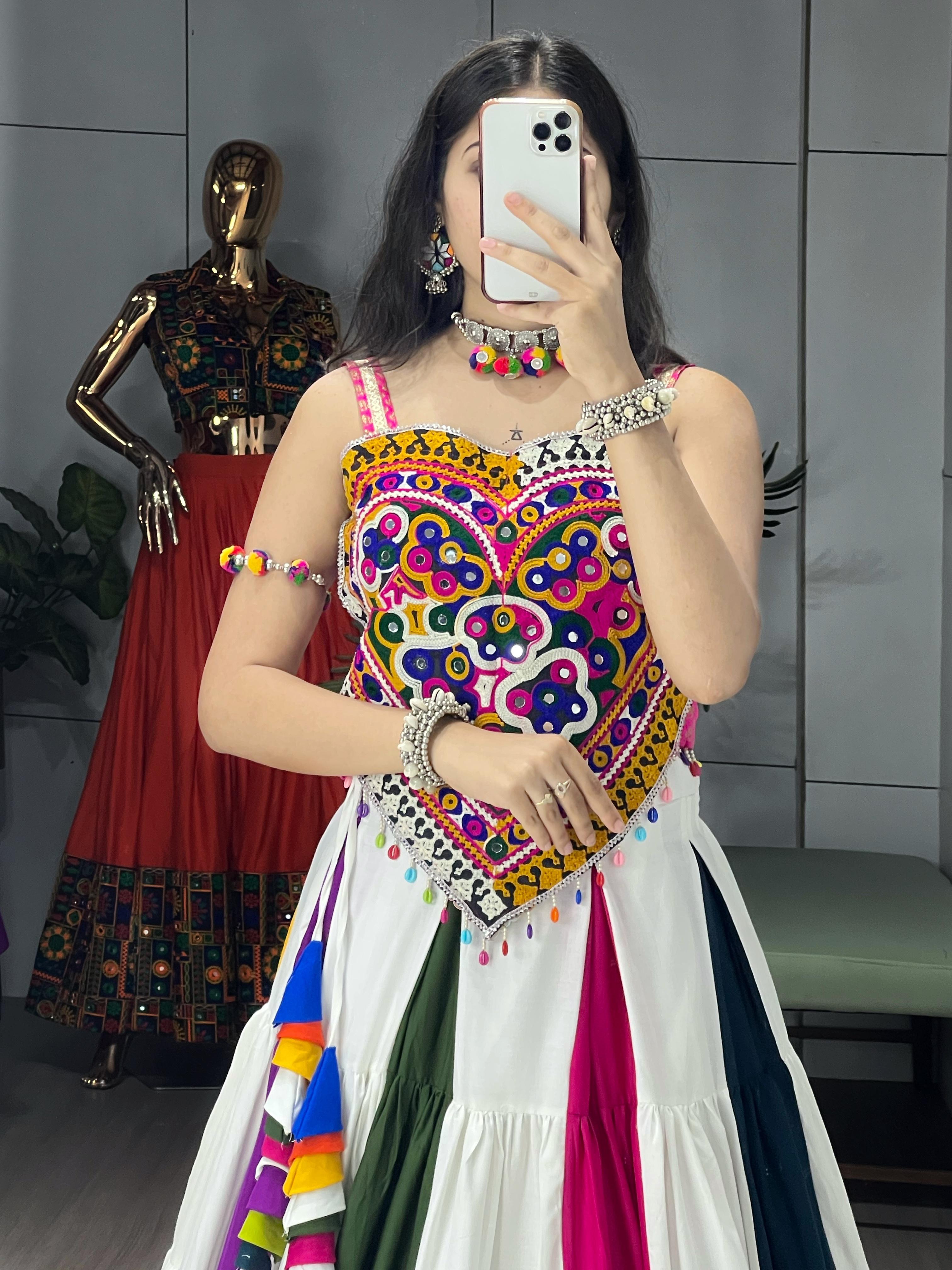 Zankaar Kutchi Mirror Work Navratri Lehenga Choli Set