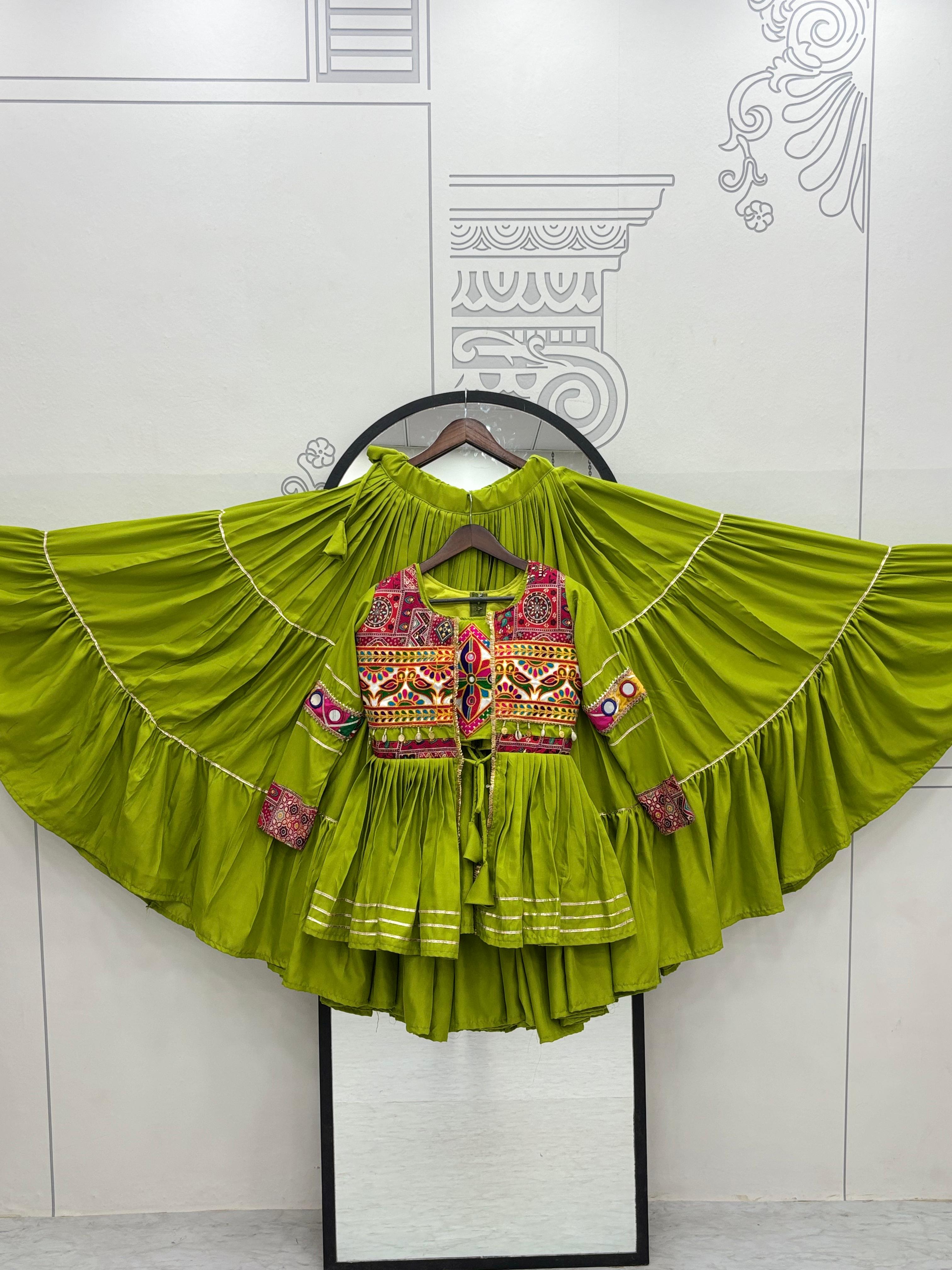 Mahendi Gamthi Mirror Work Lehenga Choli with Koti