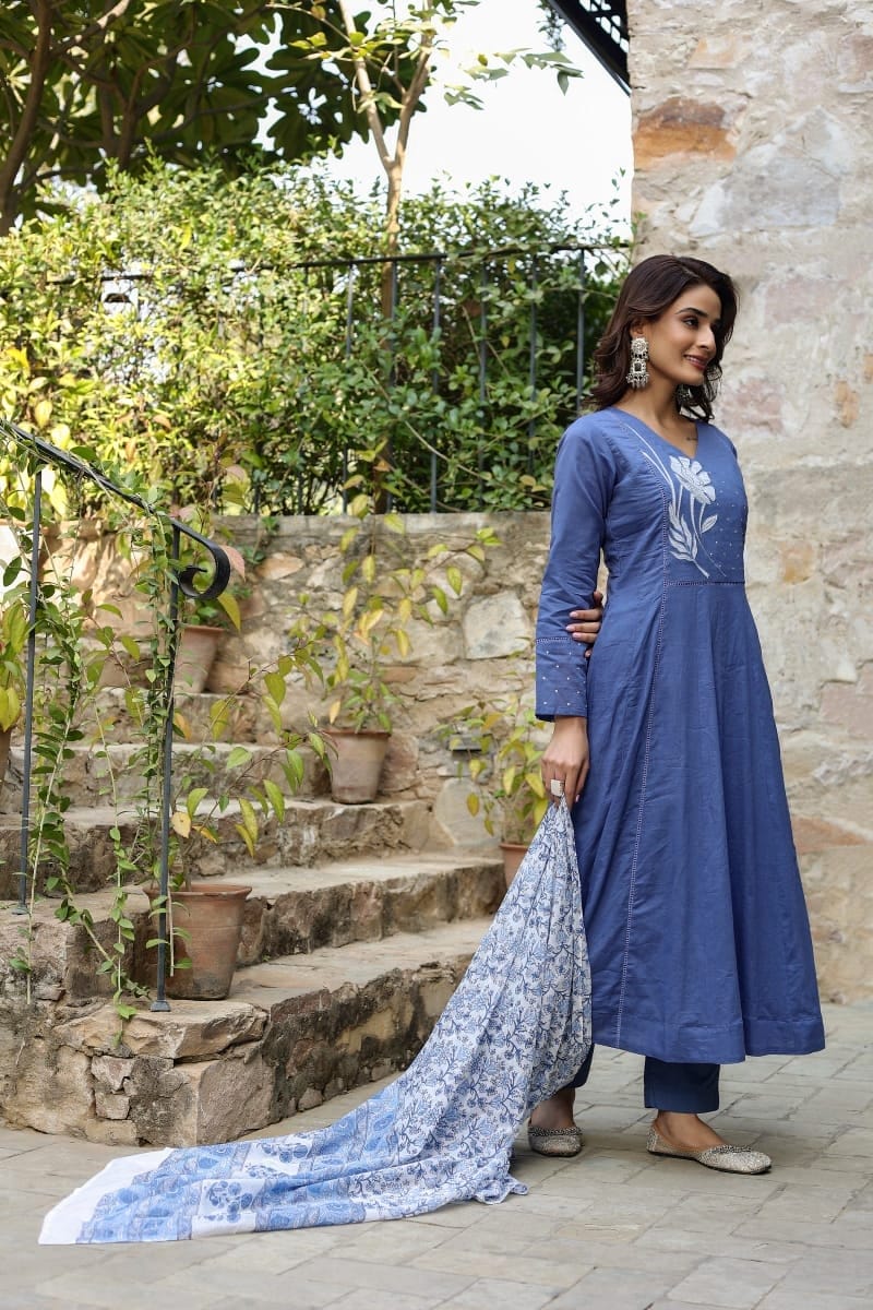 Neelpari Blue Flair Cotton Kurta Set