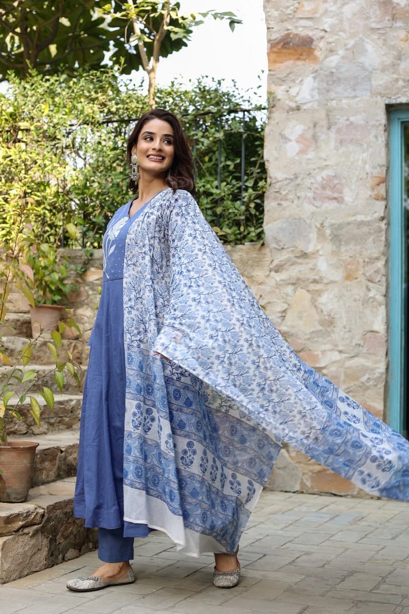 Neelpari Blue Flair Cotton Kurta Set