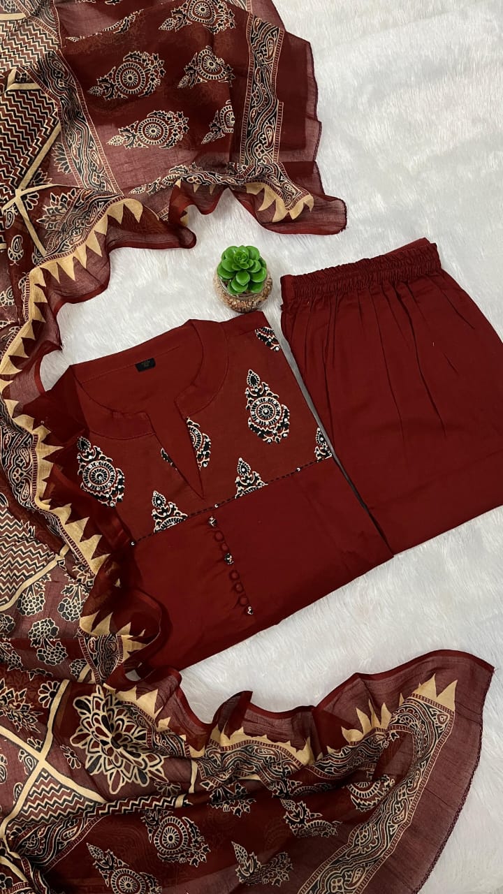 Brown Katha Work Anarkali Kurta Set