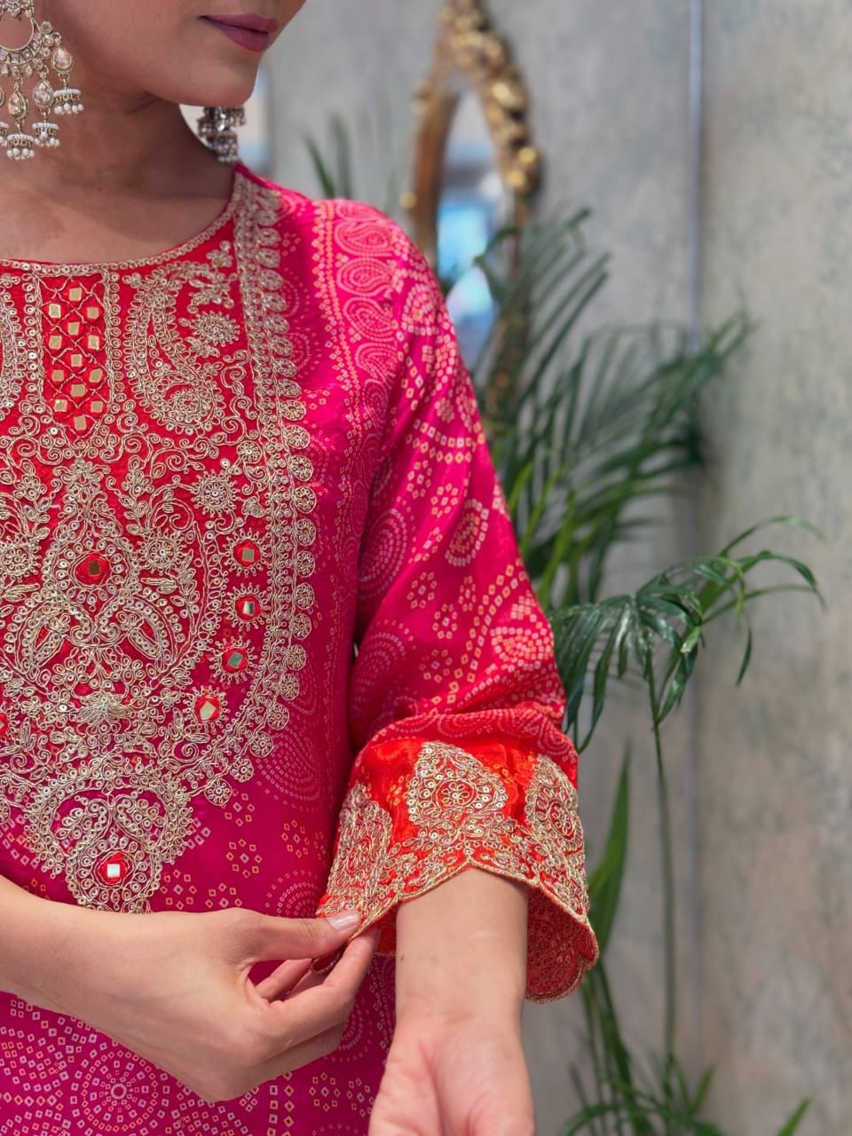 Meher Pink Mirror & Embroidery Straight Kurta Set