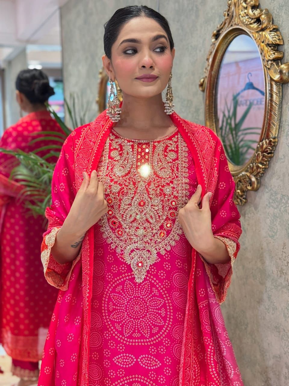 Meher Pink Mirror & Embroidery Straight Kurta Set