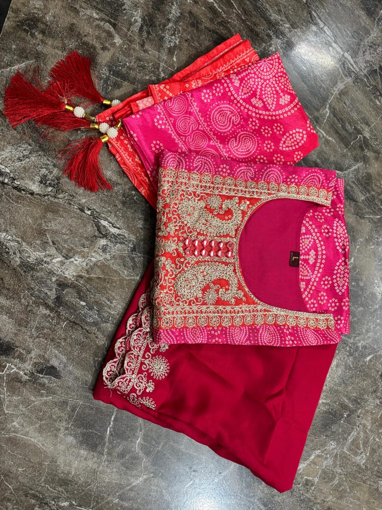 Meher Pink Mirror & Embroidery Straight Kurta Set