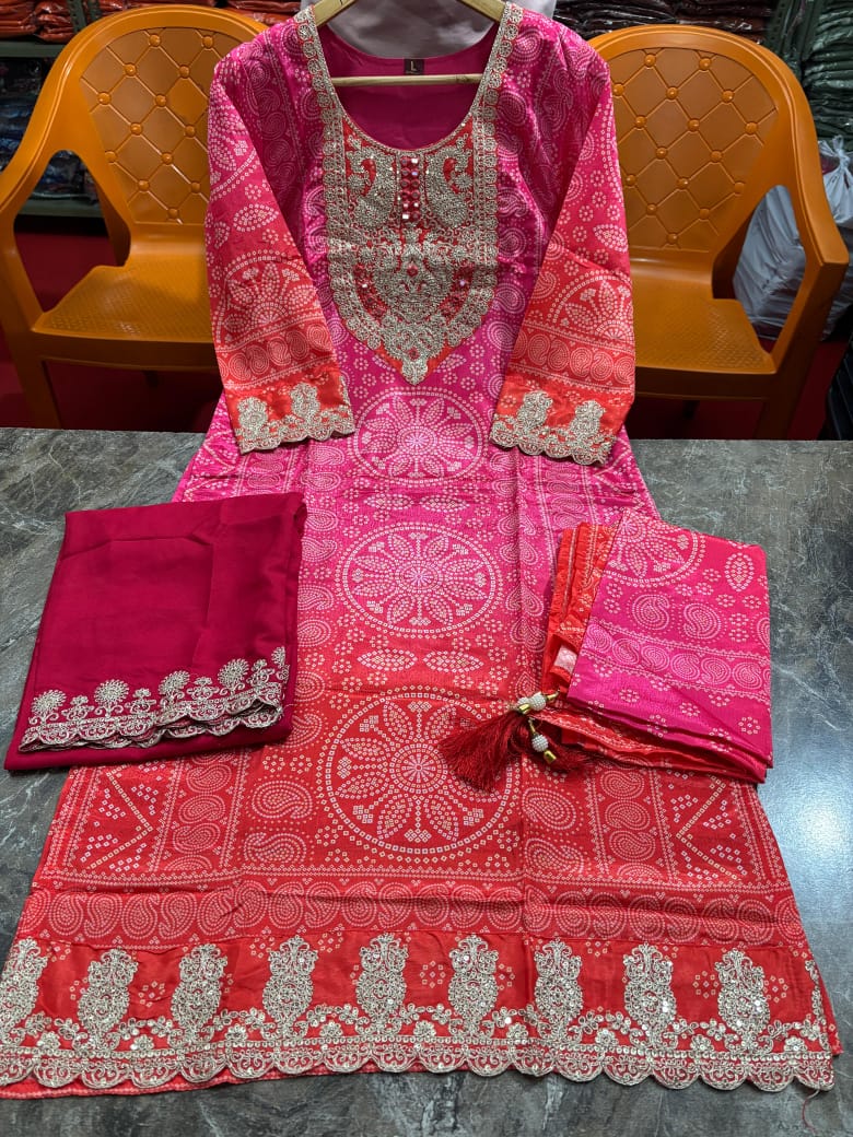 Meher Pink Mirror & Embroidery Straight Kurta Set