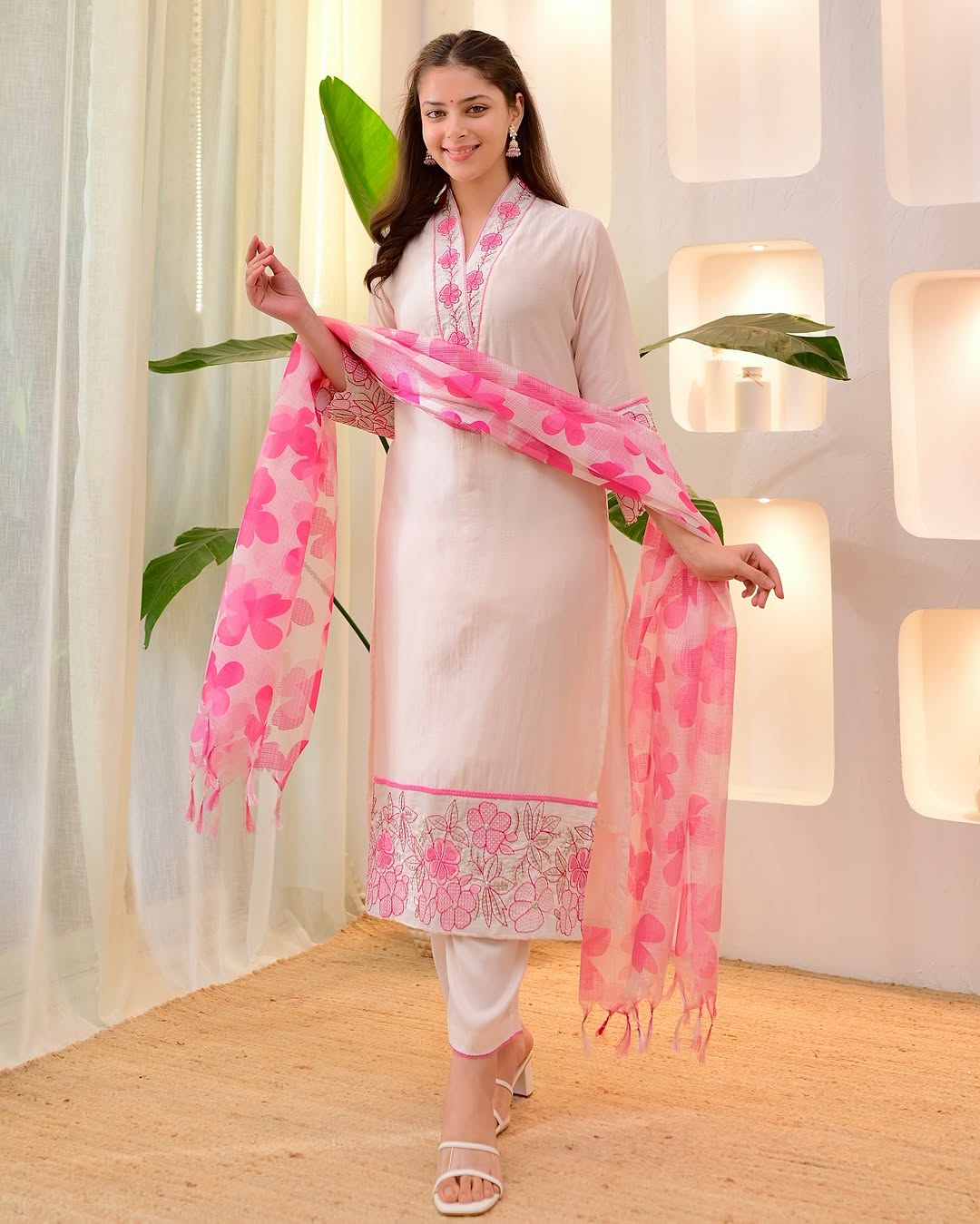 Noor-E-Nazakat White Cotton Flex Embroidery Suit Set