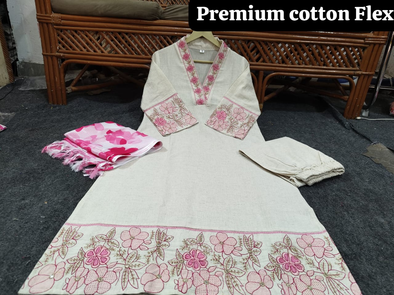 Noor-E-Nazakat White Cotton Flex Embroidery Suit Set