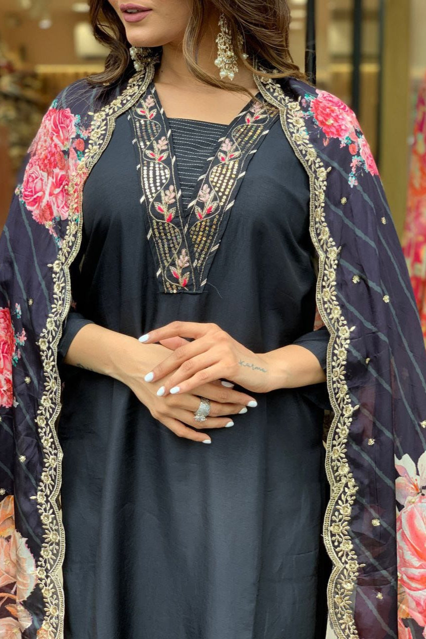 Rayon Midnight Elegance Embroidered Suit Set