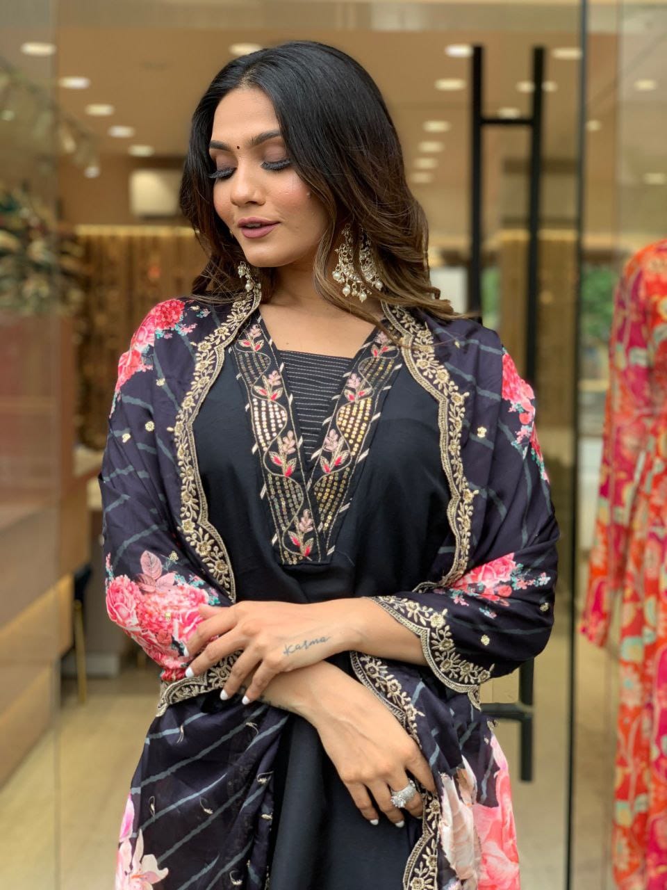 Rayon Midnight Elegance Embroidered Suit Set