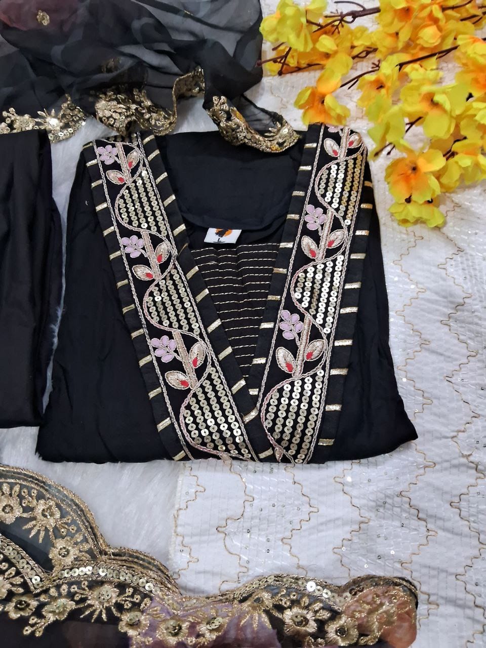Rayon Midnight Elegance Embroidered Suit Set