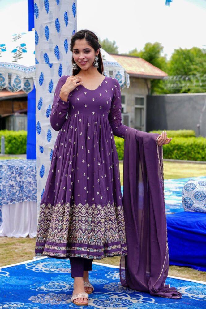 Royal Embroidered Micro Pant & Georgette Dupatta Gown Set