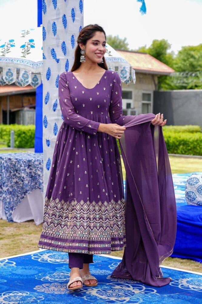 Royal Embroidered Micro Pant & Georgette Dupatta Gown Set