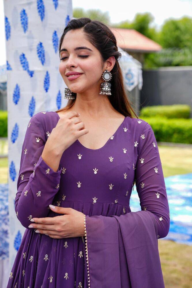 Royal Embroidered Micro Pant & Georgette Dupatta Gown Set