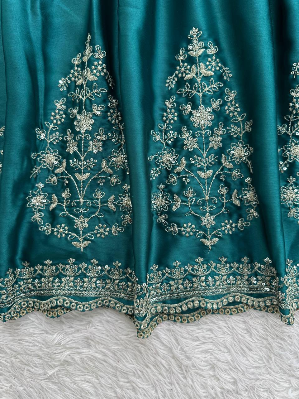 Dark Morpanki Thread & Sequin Anarkali Set with Butterfly Net Dupatta