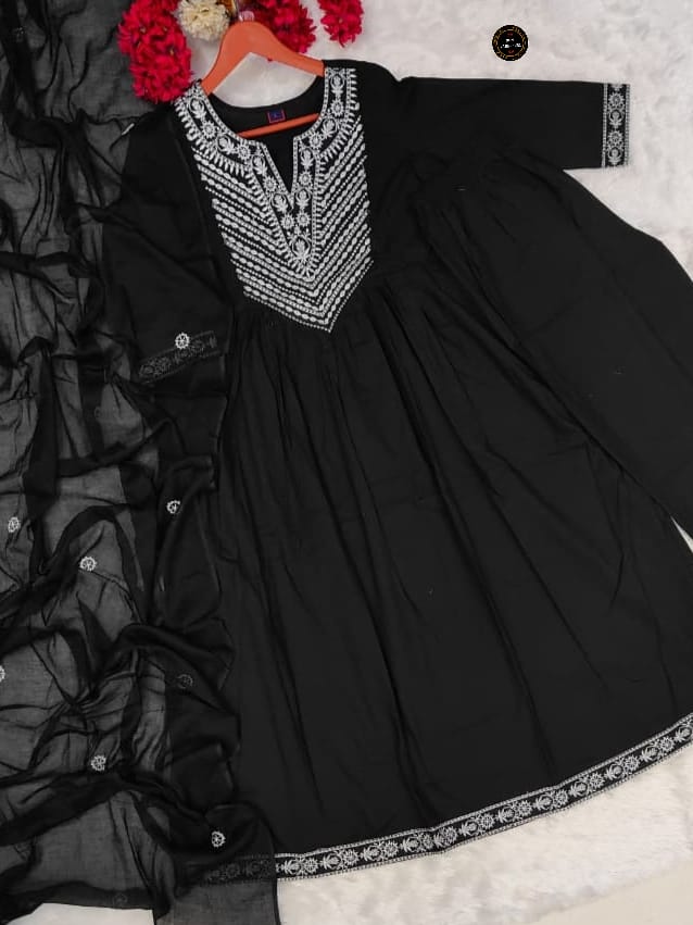 Midnight Grace Anarkali Kurta Set With Premium Cotton Pant & Malmal Dupatta