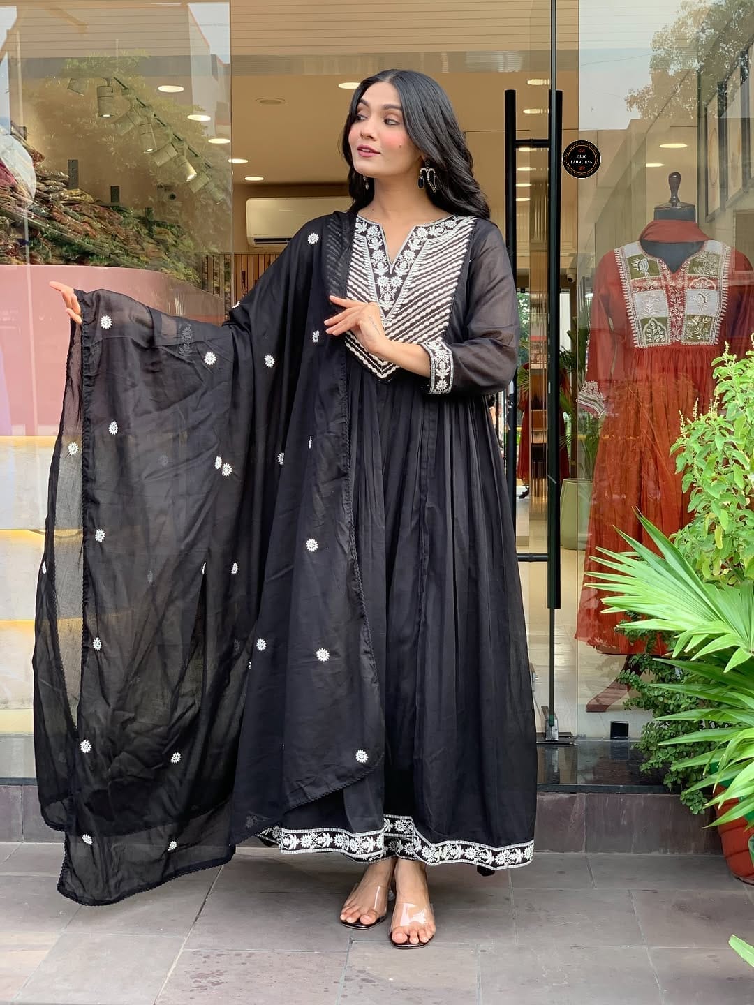 Midnight Grace Anarkali Kurta Set With Premium Cotton Pant & Malmal Dupatta